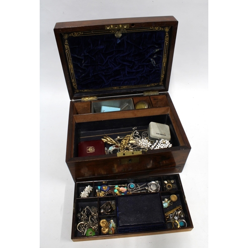 94 - 19th century mahogany brass bound box containing a quantity of vintage and later costume jewellery t... 