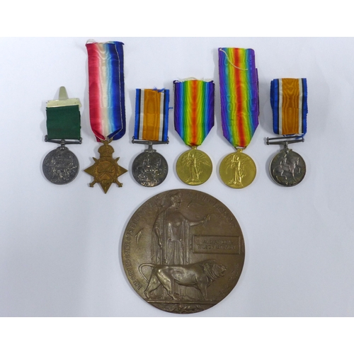 98 - WWI medal group for 9904 PTE A.W. STEVENS with bronze Death Penny, together with a Volunteer Force L... 