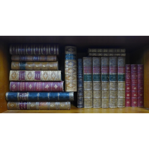 458 - Shelf of fiction and poetry books, including Waverley Novels 1 - 5, three Bronte books, The Pilgrim'... 