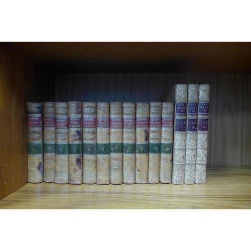 461 - Shelf of French books, including Lettres de Madame de Sevigne, volumes 2 - 13, missing 1 and 11, and... 