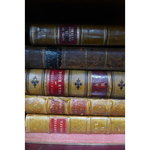 462 - Shelf of biographies and letters, including Holmes' Queen Victoria, Eminent Scotsmen 1 and 2, Muirhe... 