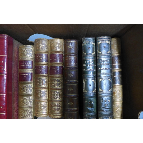 465 - Box of various leather bound books, tallest 25cm