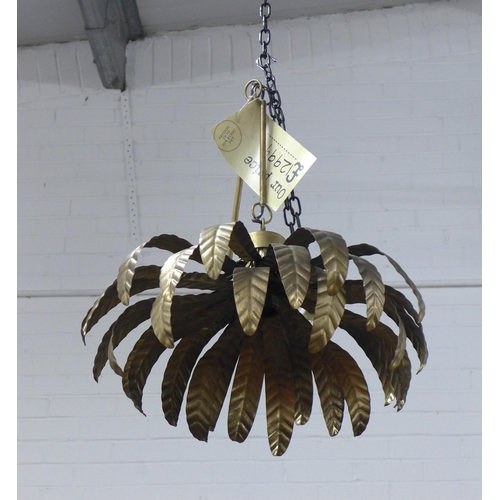 467 - A gilt metal palm leaf ceiling light fitting