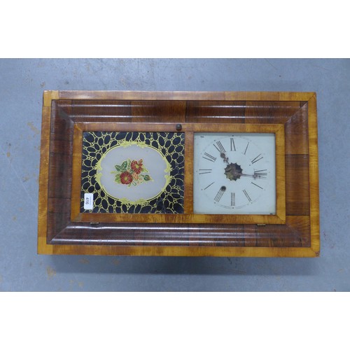 416 - American wall clock with painted glass panel, 39 x 66cm