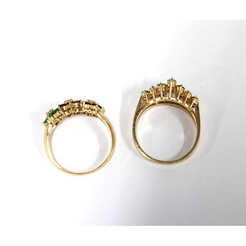 11 - Two 14ct gold gemset dress rings, sizes O and P (2)