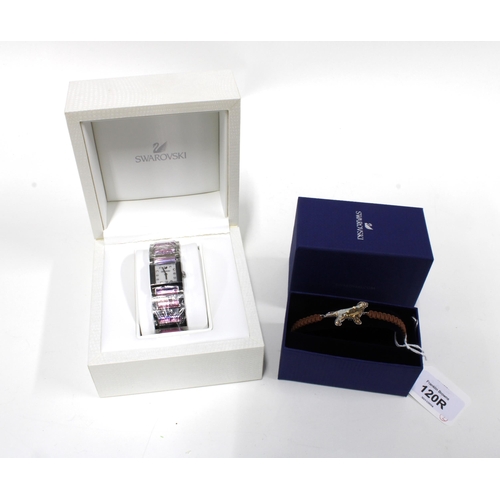 120R - Swarovski, a lady's wristwatch with presentation box and a Swarovski Golden Retrieved bracelet (2)