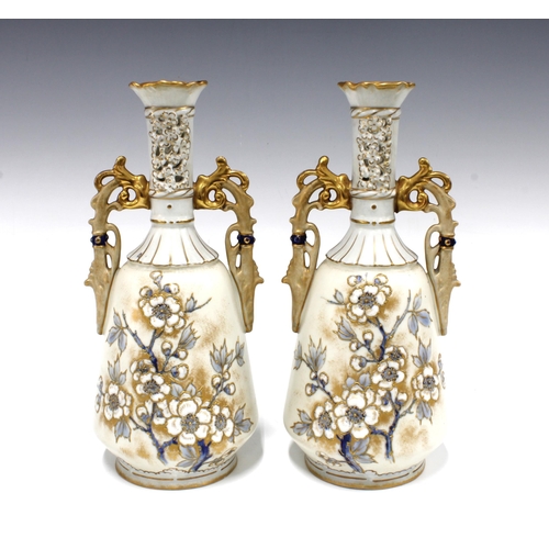 122 - A pair of early 20th Century Alexandra Porcelain Works, Royal Vienna Art Nouveau vases, 26cm (2)