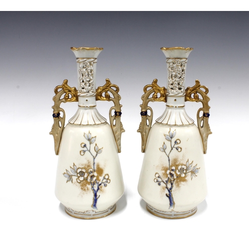 122 - A pair of early 20th Century Alexandra Porcelain Works, Royal Vienna Art Nouveau vases, 26cm (2)