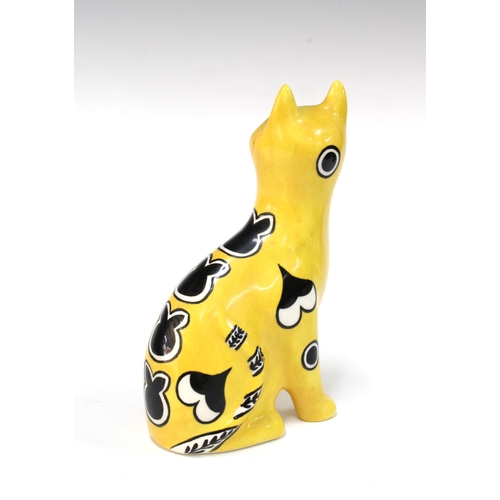 139 - Griselda Hill Pottery yellow glazed 'Galle' style cat, 17cm