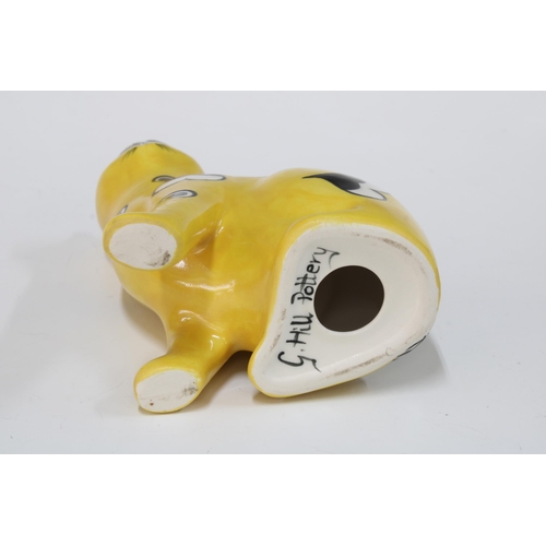 139 - Griselda Hill Pottery yellow glazed 'Galle' style cat, 17cm