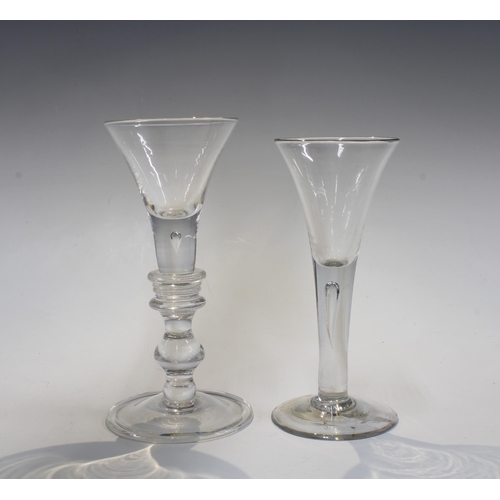 155 - A georgian baluster knop stemmed cordial glass with teardrop inclusion, 17cm, together with another ... 