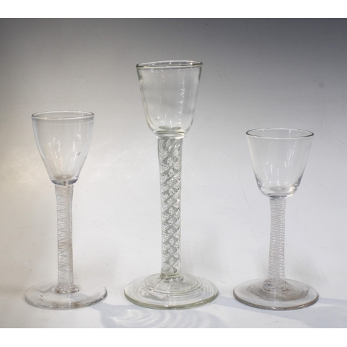 166 - Three Georgian opaque twist stem cordial glasses, tallest 17.5cm (3)