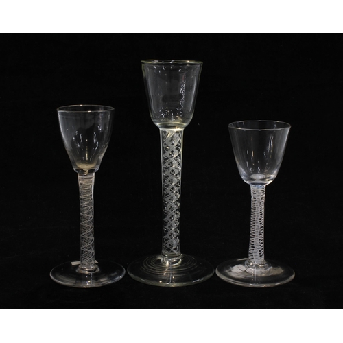 166 - Three Georgian opaque twist stem cordial glasses, tallest 17.5cm (3)