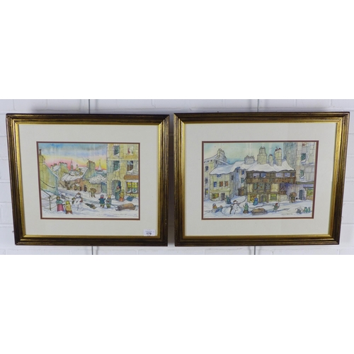 179 - MARGARET SHAW, two untitled street scenes, signed pen and ink, framed under glass, 35 x 25cm (2)