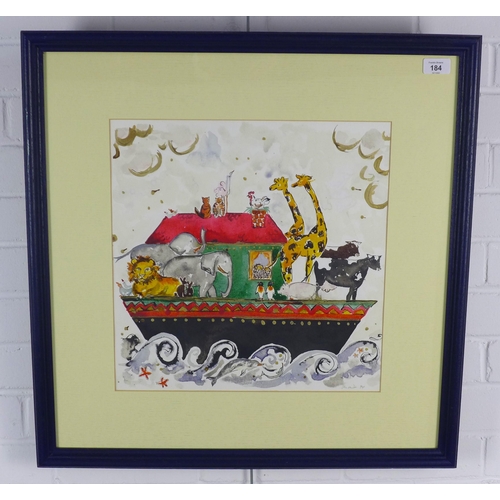 184 - ONDINE E. SMITH, NOAH'S ARK, signed watercolour & ink, framed under glass.  Provenance - Gallery 41 ... 