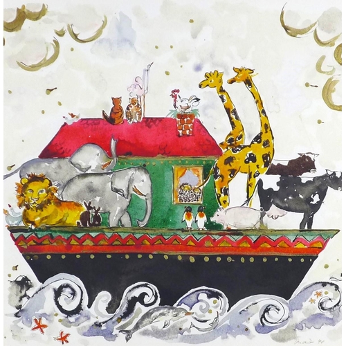 184 - ONDINE E. SMITH, NOAH'S ARK, signed watercolour & ink, framed under glass.  Provenance - Gallery 41 ... 