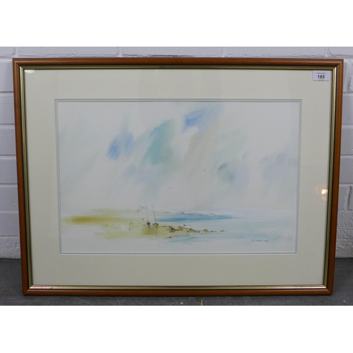 185 - KEN LOCHHEAD (SCOTTISH 1936 - 2006), MISTY SHORELINE, MORAY, signed watercolour, framed under glass,... 