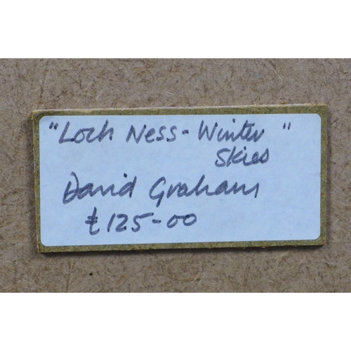 187 - DAVID GRAHAM, LOCH NESS - WINTER SKIES, signed watercolour, framed under glass, labelled verso, 50 x... 