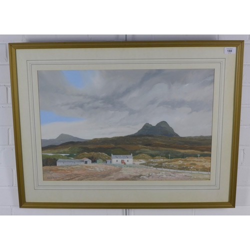 188 - DEREK G M MOWATT, T.T.D, D.A, (SCOTTISH), SUILVIEW AND CANISP, signed gouache, framed under glass.  ... 