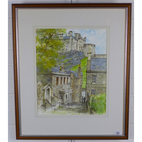 189 - EDINBURGH CASTLE, watercolour, signed indistinctly and dated 92, framed under glass, 33 x 41cm