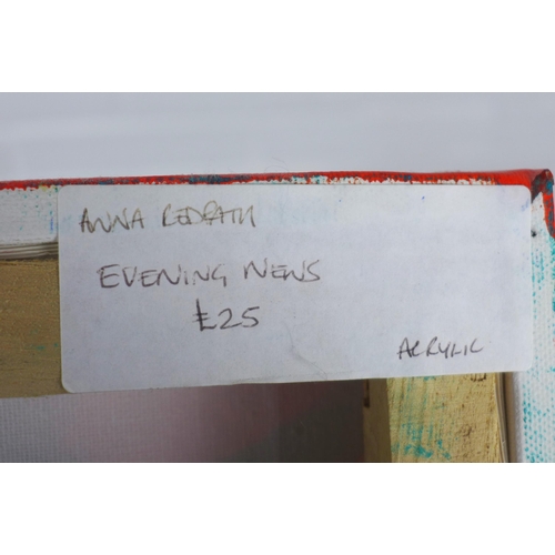 193 - ANNA REDPATH (SCOTTISH CONTEMPORARY), EVENING NEWS, mixed media on box canvas, labelled verso, 51 x ... 