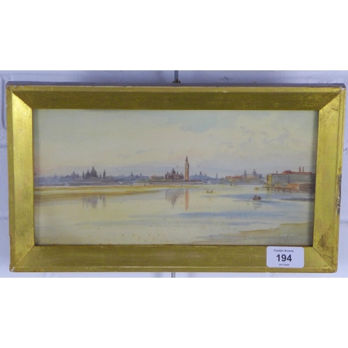 194 - Attributed to R.P Bonnington R.A, untitled watercolour of an Estuary, framed under glass, 28 x 14cm