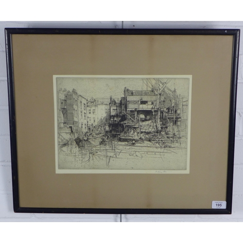 195 - HEDLEY FITTON (1857-1929), pencil signed etching, framed under glass, 34 x 24cm