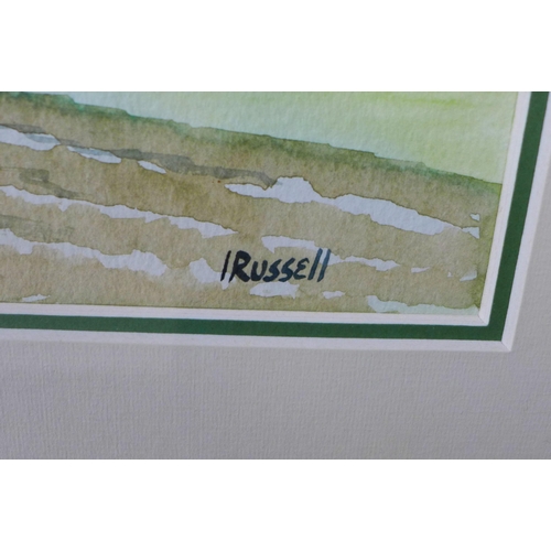 199 - RUSSELL, untitled watercolour of Troon Golf Club, signed and framed under glass, 68 x 32cm