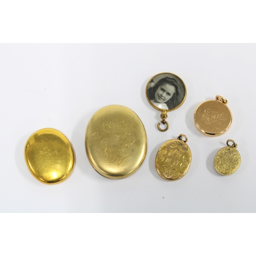 2 - Six early 20th century yellow metal lockets, various sizes, largest 4.5cm long (6)