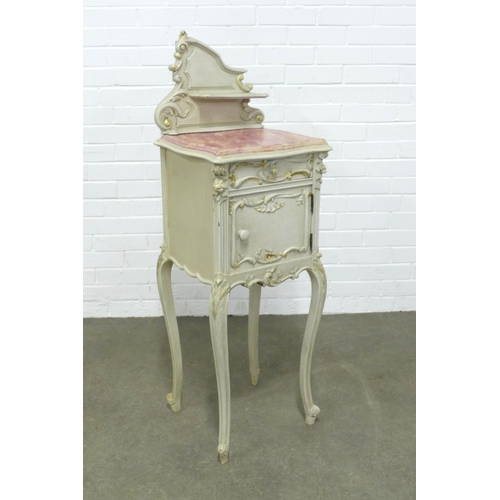 229 - French style grey painted bedside with a rouge hardstone top, 38 x 119 x 38cm.