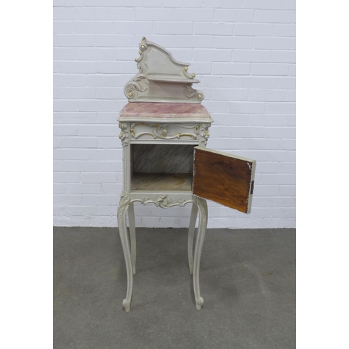 229 - French style grey painted bedside with a rouge hardstone top, 38 x 119 x 38cm.