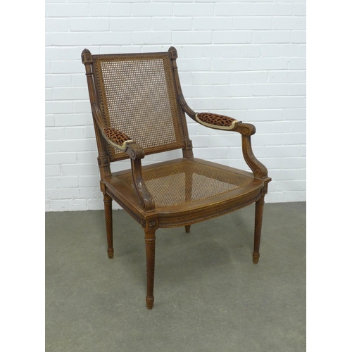 230 - Bergere cane work open armchair, 68 x 100 x 57cm.