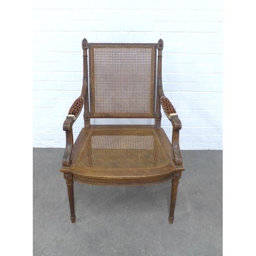 230 - Bergere cane work open armchair, 68 x 100 x 57cm.