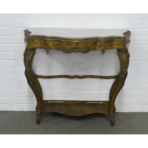 232 - Giltwood serpentine consol table with marble top, 96 x 84 x 32cm.