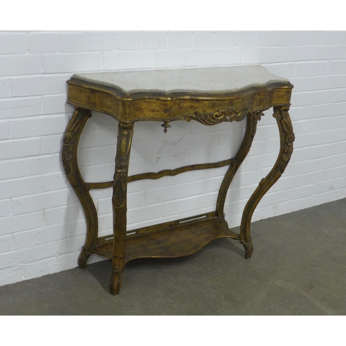 232 - Giltwood serpentine consol table with marble top, 96 x 84 x 32cm.