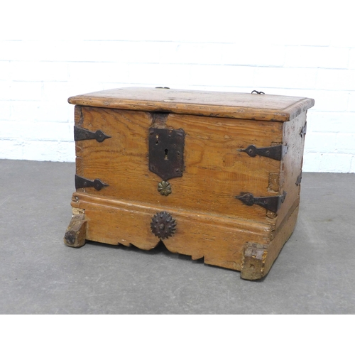 234 - Antique pine metal bound storage box, 48 x 34 x 36cm.