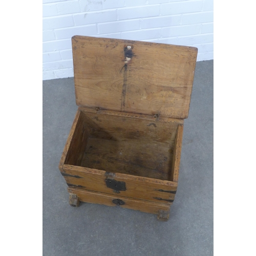 234 - Antique pine metal bound storage box, 48 x 34 x 36cm.