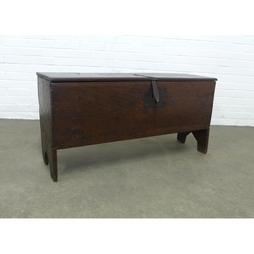 235 - Antique oak sword chest / coffer,  with hinged top and cut out end supports, 113 x 56 x 35cm.