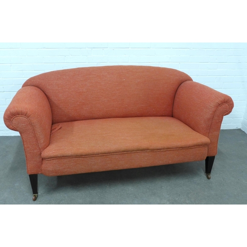 268 - Edwardian drop end country house sofa, upholstered in an orange linen mix fabric,  177 x 86cm.