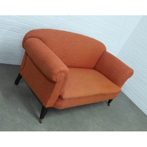 268 - Edwardian drop end country house sofa, upholstered in an orange linen mix fabric,  177 x 86cm.