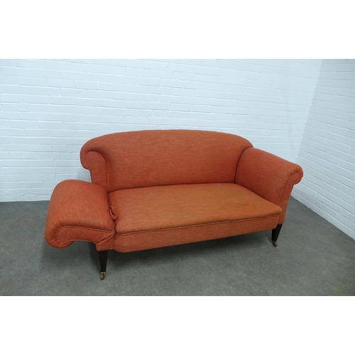 268 - Edwardian drop end country house sofa, upholstered in an orange linen mix fabric,  177 x 86cm.