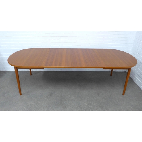 278 - Swedish teak dining table and two leafs, Nils Jonsson, Troeds, 265 x 73 x 100cm, (closed 155 x 73 x ... 