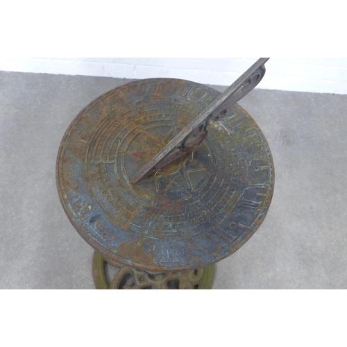 283 - Cast metal garden sundial, 36 x 80cm. (weather worn)