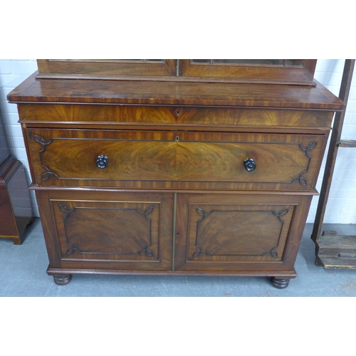 290 - Mahogany glazed bookcase cabinet, 134 x 231 x 58 (excluding the cornice which is included with this,... 