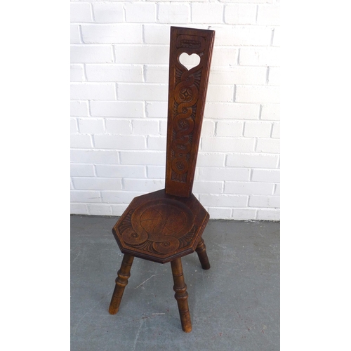 299 - Carved oak spinning chair, 30 x 93cm