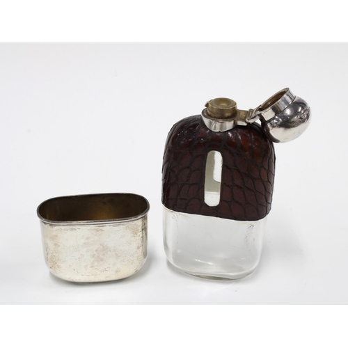 38 - Victorian silver mounted glass and leather hip flask by James Dixon, Sheffield 1895, 13cm