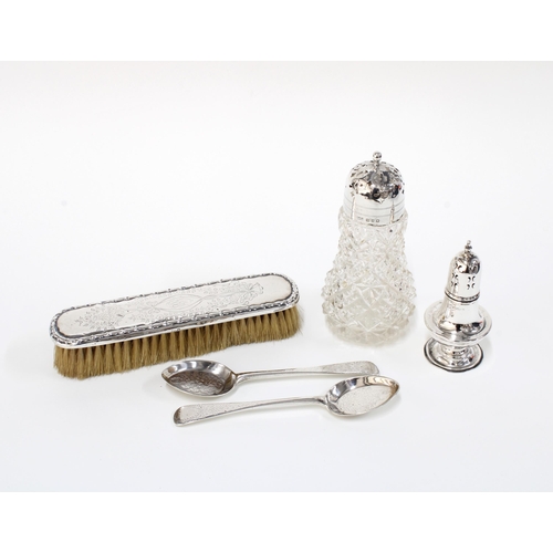 41 - Silver items to include silver topped glass sugar castor, Birmingham 1899, a small Edwardian baluste... 