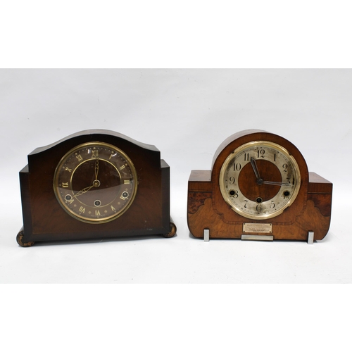 419 - Art Deco walnut mantle clock, and another, larger 31 x 22cm (2)