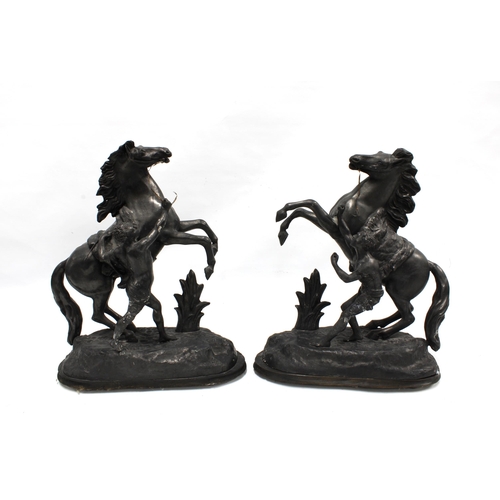 422 - Pair of spelter Marley rearing horse figures,  a/f, 42cm (2)