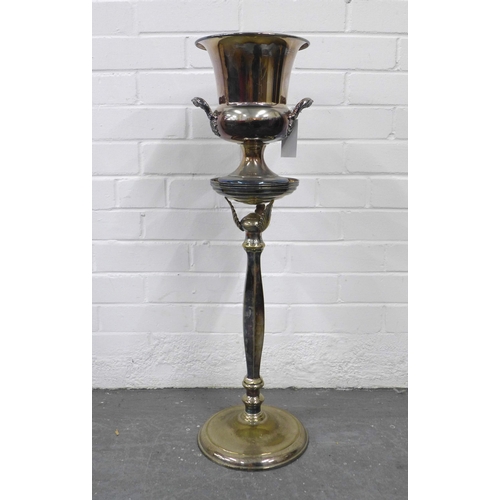 434 - Silver plated wine cooler on stand, 76cm